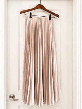 Zara Blush Satin Pleated Maxi Skirt